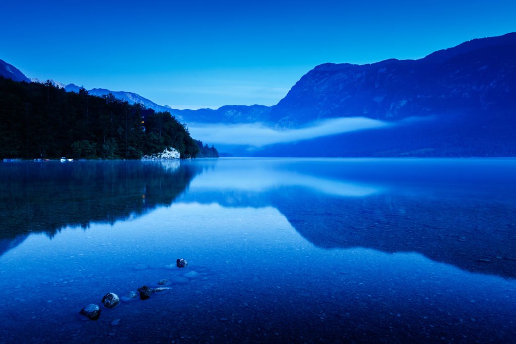 Dawn light over Lake Bohinj, Triglav National Park, Slovenia
